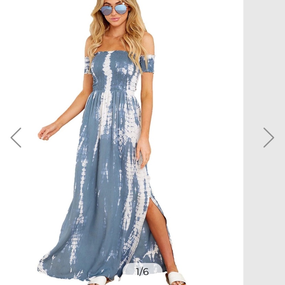 Pink Lily off the shoulder Tie Dye Blue Dress